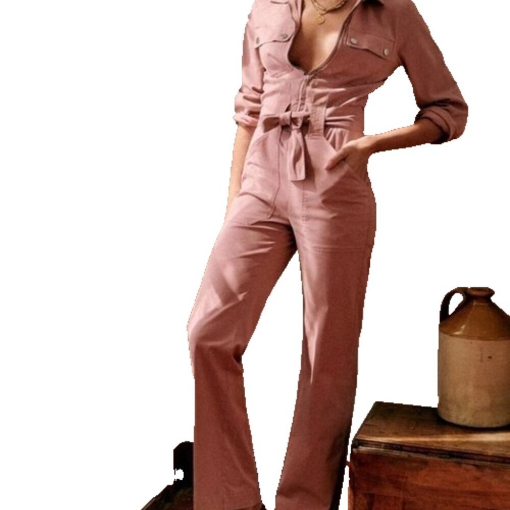 Sezane Paris Roby Women Jumpsuit Size 34 Grape Distressed - Picture 3 of 16